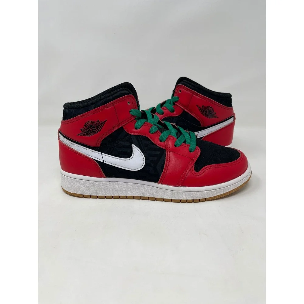 Nike Air Jordan 1 Mid SE GS Christmas Red Black Green DQ8418-006 Kids Size 6Y